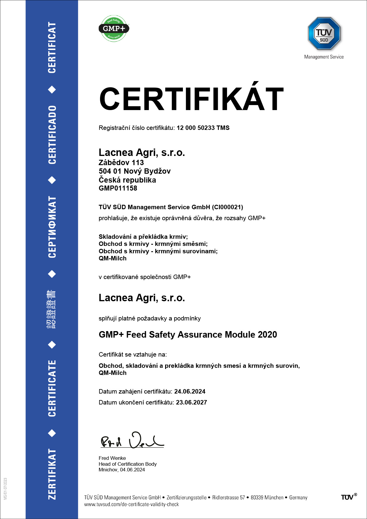 Certifikát GMP+